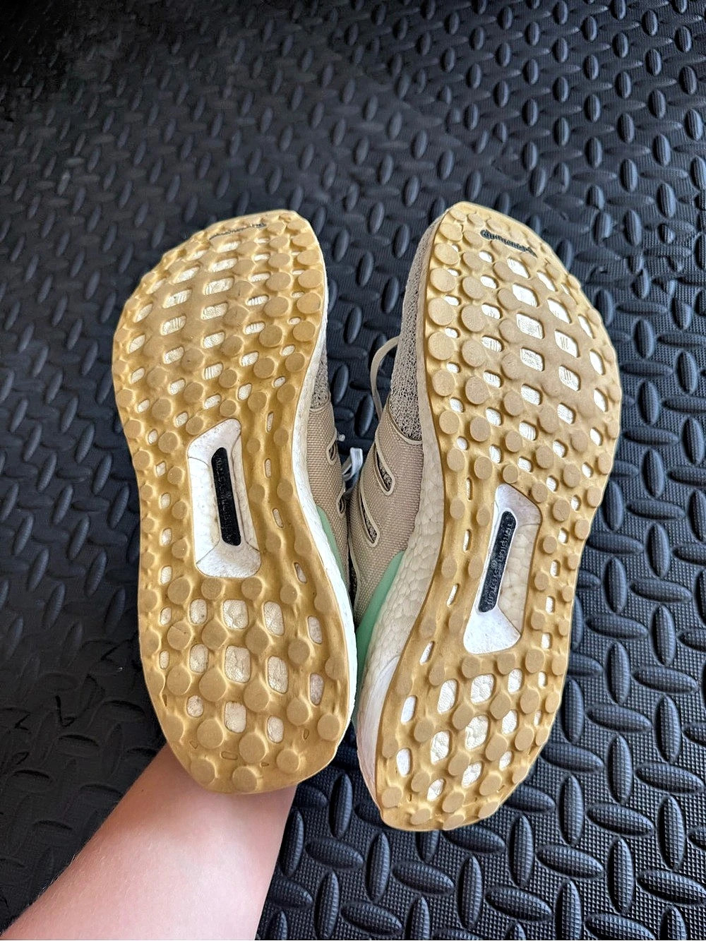 adidas Ultraboost Knit Running Shoes in Beige & Green - Picture 4 of 5
